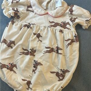 The Beaufort Bonnet Company Cream Romper with Keeneland Horse Racing Design
